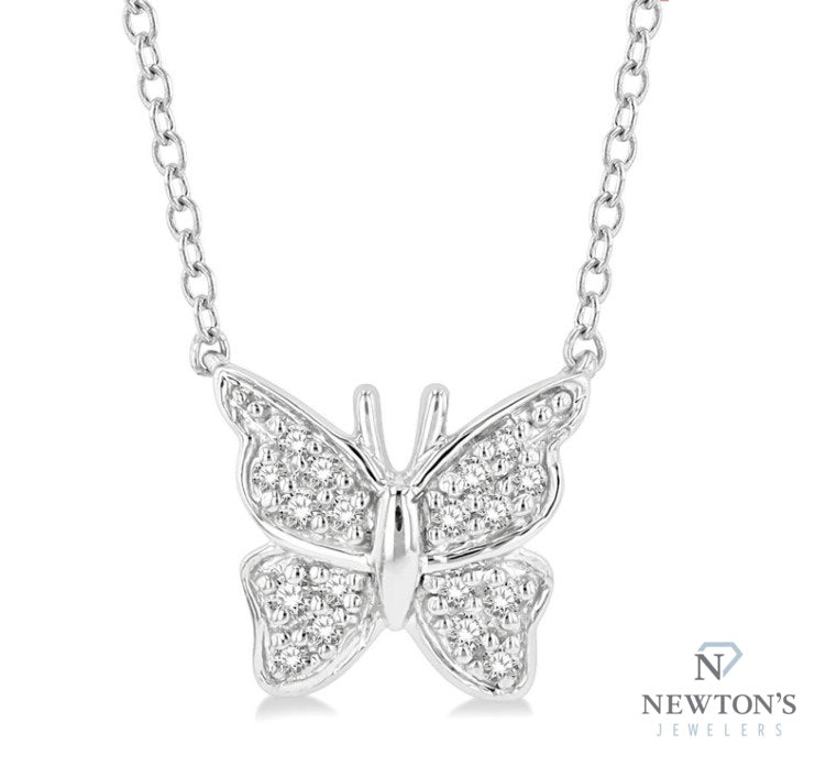 10kt White Gold Butterfly Shape Petite Diamond Fashion Pendant