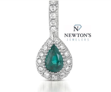 14kt White Gold Emerald and Diamond Pendant