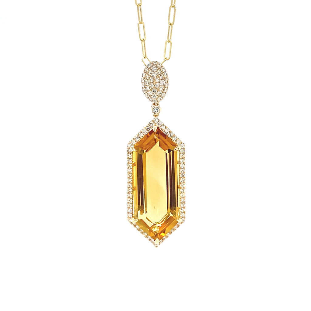 14kt Yellow Gold Citrine & Diamond Pendant Necklace