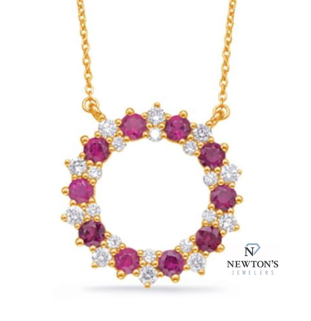 14kt Yellow Gold Ruby and Diamond Necklace