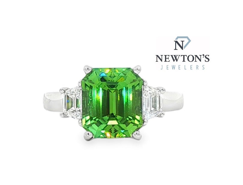 14kt White Gold Mint Green Tourmaline Ring with Diamond Side Stones