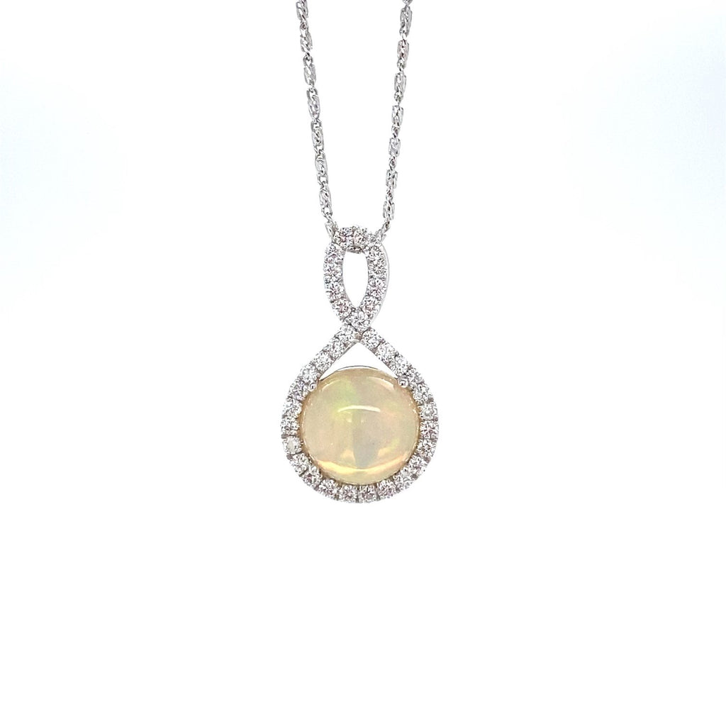 14kt White Gold Ethiopian Opal and Diamond Pendant