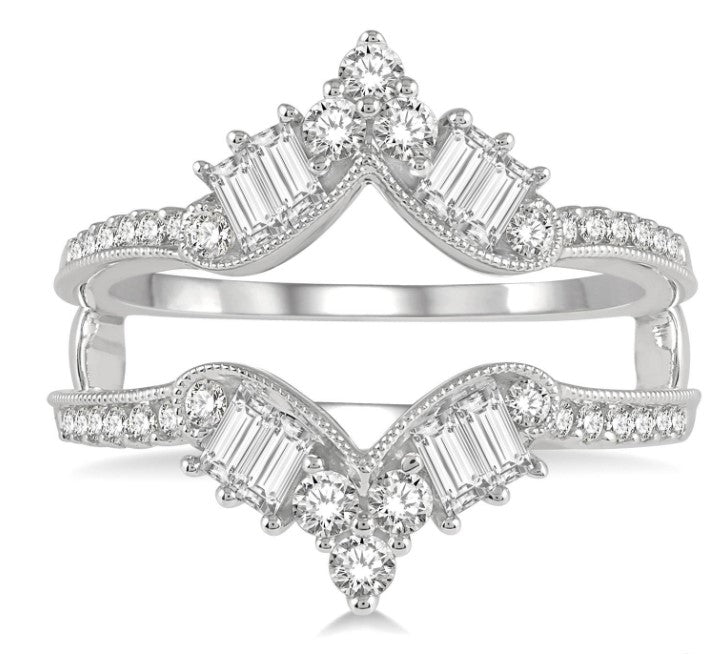 14kt White Gold Chevron Baguette Diamond Insert Ring