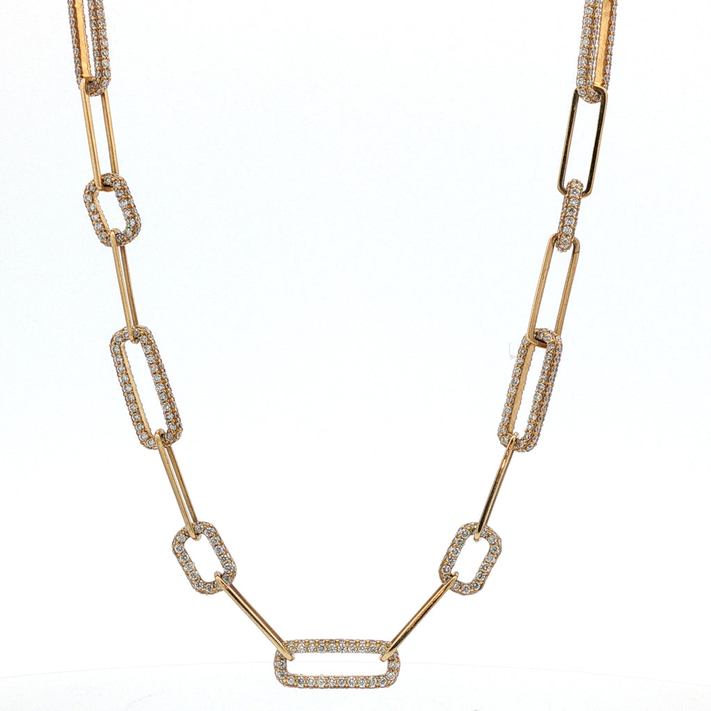 14kt Yellow Gold Diamond Paperclip Link Necklace
