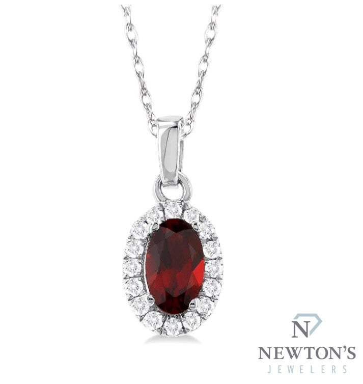 10kt White Gold Garnet & Diamond Pendant with Chain