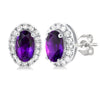 10kt White Gold Amethyst and Diamond Halo Earrings