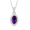 10kt White Gold Amethyst and Diamond Halo Pendant and Chain