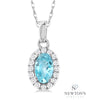 10kt White Gold Aquamarine and Diamond Halo Pendant and Chain