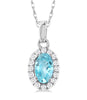 10kt White Gold Aquamarine and Diamond Halo Pendant and Chain