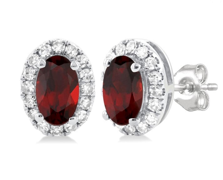 10kt White Gold Garnet and Diamond Halo Earrings