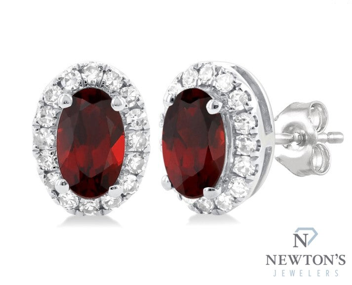 10kt White Gold Garnet and Diamond Halo Earrings