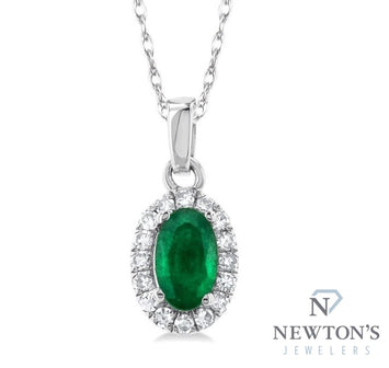 10kt White Gold Emerald and Diamond Pendant with Chain