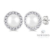 10kt White Gold Pearl and Halo Diamond Earrings (0.13ct)