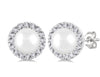 10kt White Gold Pearl and Halo Diamond Earrings