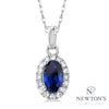 10kt White Gold Sapphire and Diamond Halo Pendant and Chain