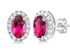 10kt White Gold Pink Tourmaline and Halo Diamond Earrings