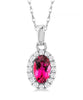 10kt White Gold Pink Tourmaline and Halo Diamond Pendant and Chain