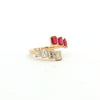 18kt Yellow Gold Emerald Cut Ruby & Diamond Bypass Ring