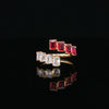 18kt Yellow Gold Emerald Cut Ruby & Diamond Bypass Ring