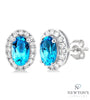 10kt White Gold Blue Topaz & Diamond Halo Earrings