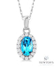 10kt White Gold Blue Topaz and Diamond Halo Pendant and Chain