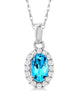 10kt White Gold Blue Topaz and Diamond Halo Pendant and Chain