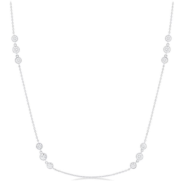 14kt White Gold 3 Stone Diamond Station Necklace