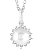 10kt White Gold Pearl and Petite Halo Diamond Fashion Pendant