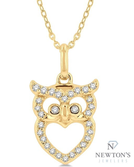 10kt Yellow Gold Owl Petite Diamond Fashion Pendant