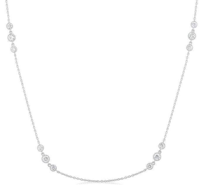 14kt White Gold 3 Stone Diamond Station Necklace