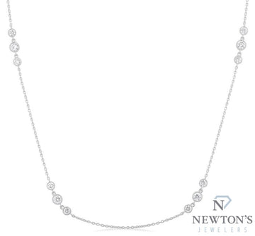 14kt White Gold 3 Stone Diamond Station Necklace