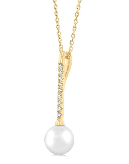 10kt Yellow Gold Pearl and Petite Diamond Fashion Pendant