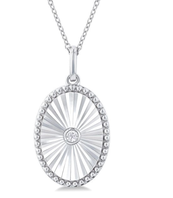 Silver Oval Shape Fluted Medallion Diamond Pendant