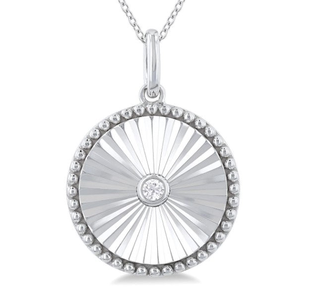 Sterling Silver Circle Medallion Diamond Pendant and Chain