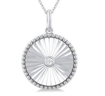 Sterling Silver Circle Medallion Diamond Pendant and Chain