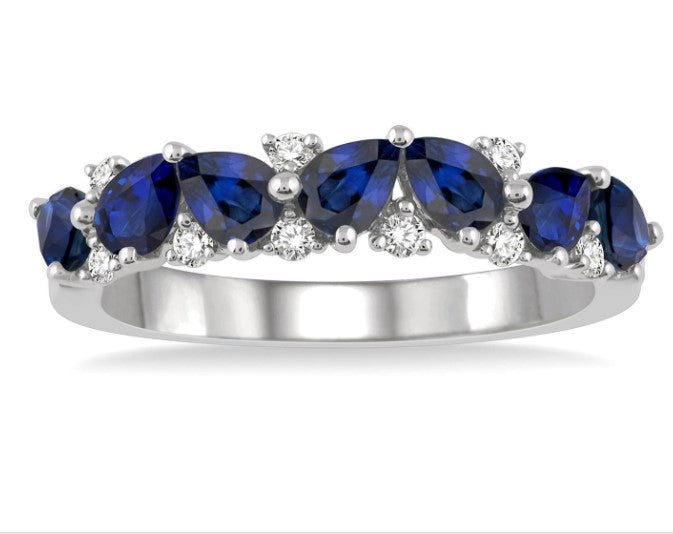 14kt White Gold Pear Shape Sapphire and Diamond Band