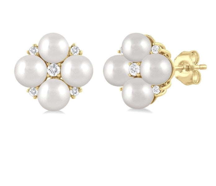 10kt Yellow Gold Pearl and Diamond Fashion Earrings