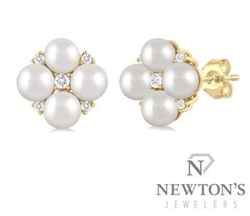 10kt Yellow Gold Pearl and Diamond Fashion Earrings