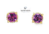 14kt Yellow Gold Cushion Cut Amethyst with Diamond Halo Studs