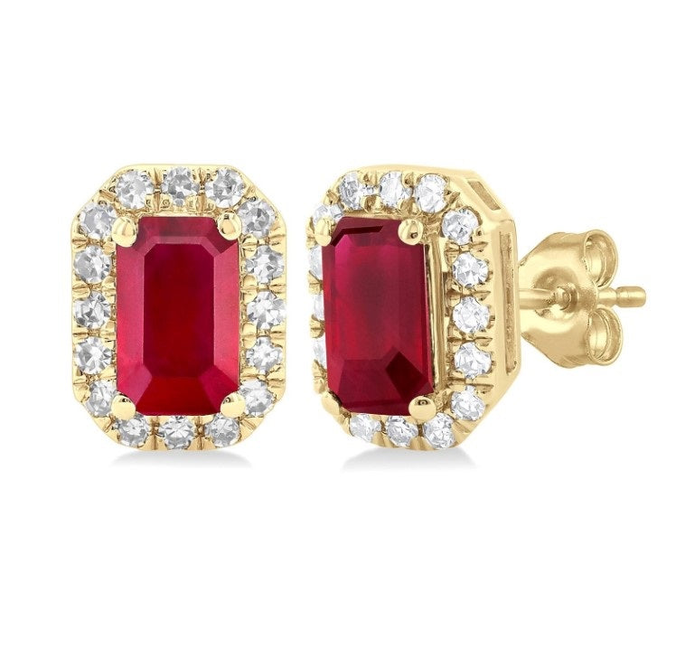 10kt Yellow Gold Ruby and Diamond Earring Studs