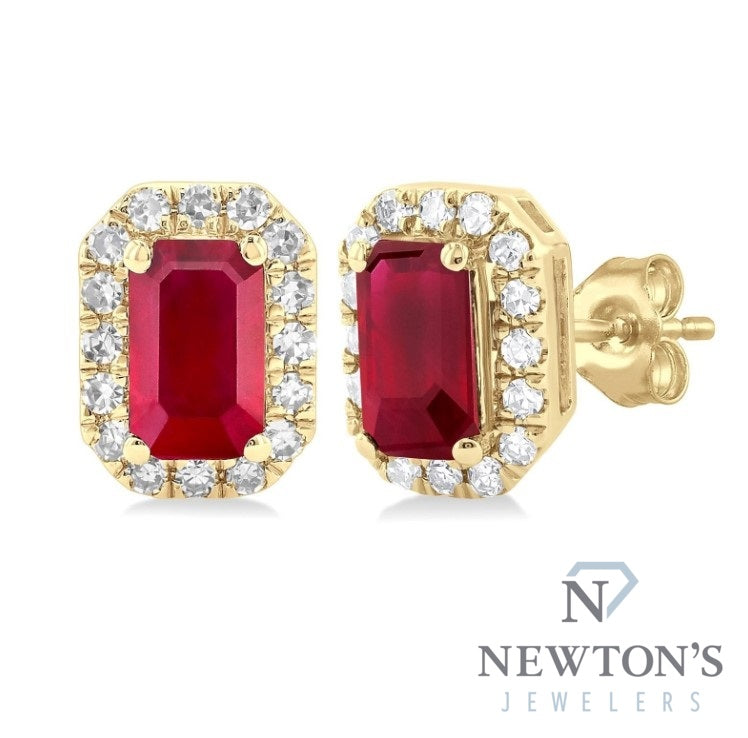 10kt Yellow Gold Ruby and Diamond Earring Studs