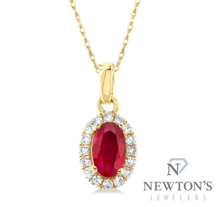 10kt Yellow Gold Ruby and Diamond Pendant and Chain