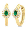 10kt Yellow Gold Pear Shape Emerald & Diamond Huggie Fashion Earrings