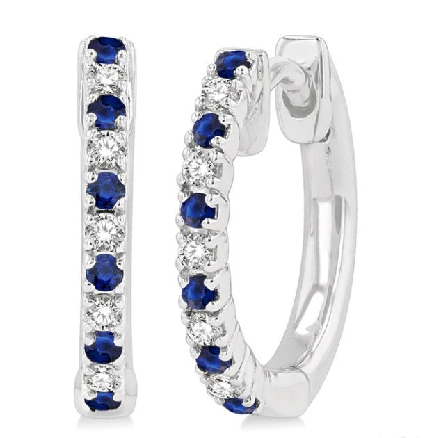 10kt White Gold Petite Sapphire & Diamond Huggie Fashion Earrings