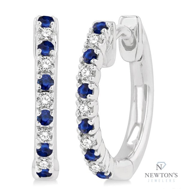 10kt White Gold Petite Sapphire & Diamond Huggie Fashion Earrings