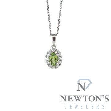 14kt White Gold Peridot & Diamond Pendant with Chain