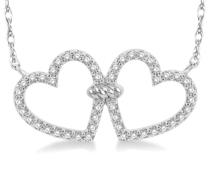 10kt White Gold Twin Heart Shape Diamond Necklace