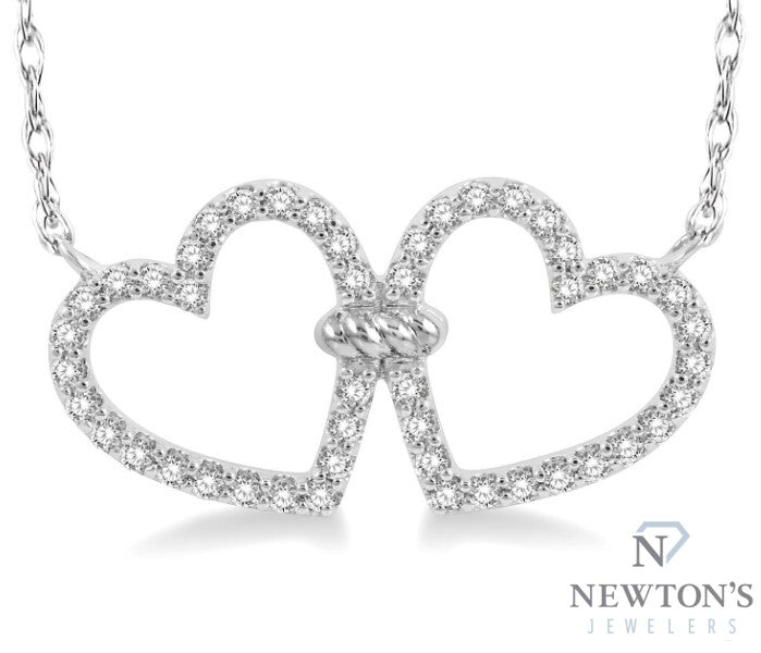 10kt White Gold Twin Heart Shape Diamond Necklace