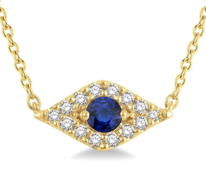 10kt Yellow Gold Evil Eye and Petite Diamond Fashion Necklace