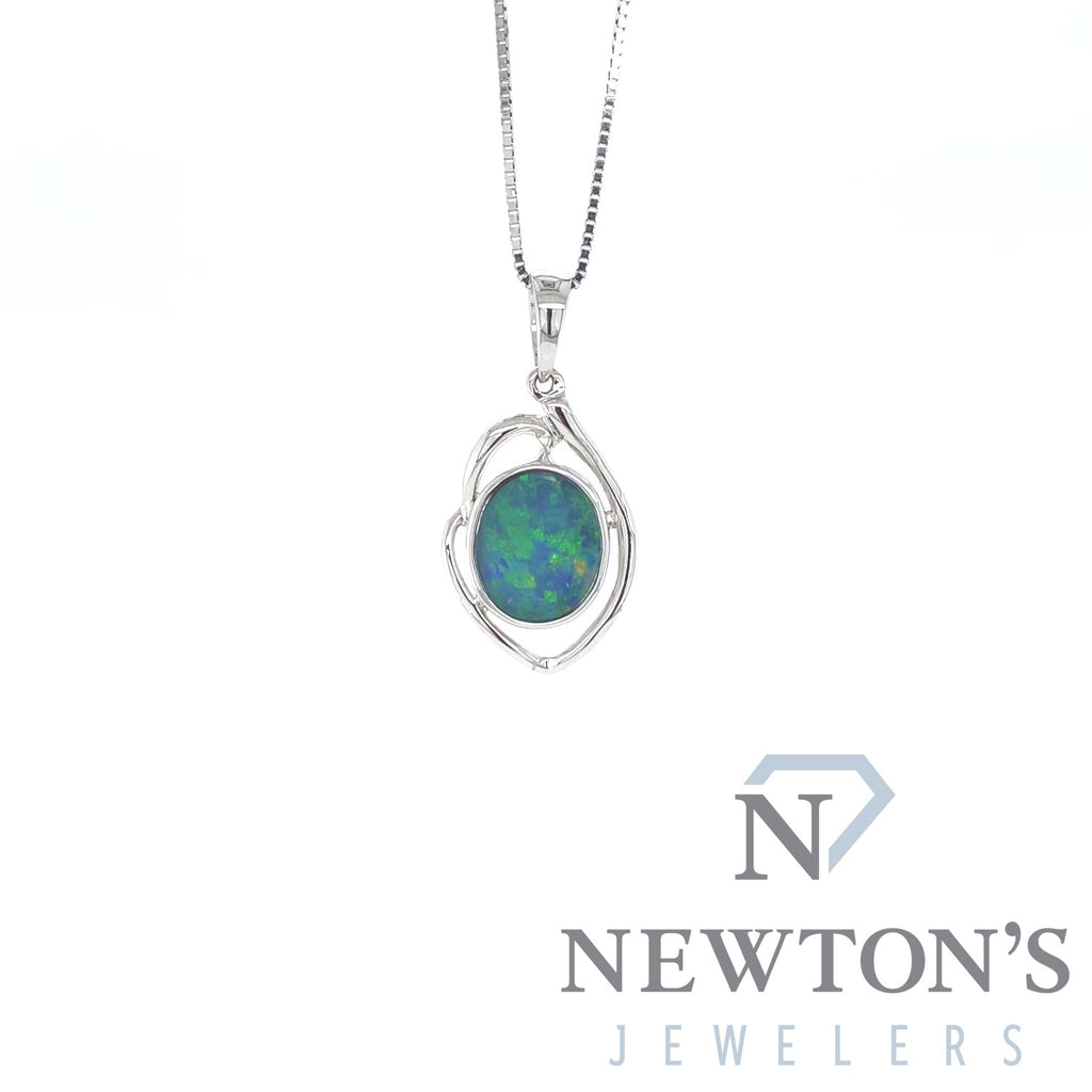 14kt White Gold Oval Shape Opal Pendant